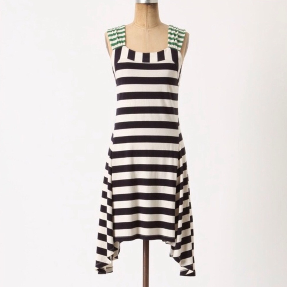 🆕 Anthropologie Black Split Stripe Dress Monogram HWR